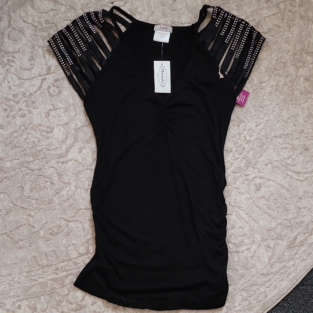 Poof! Black Studded Sleeve Top